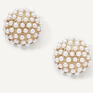 Elegant Olive & Piper Gold and White Pearl Pave Stud Cluster Earrings.